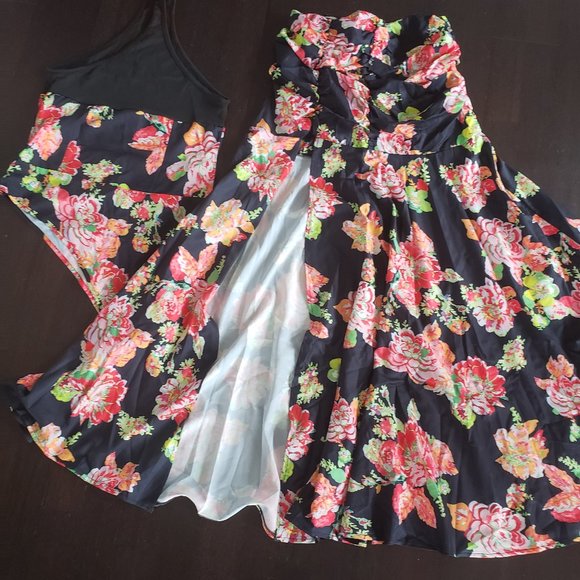 Floral Thigh Skirt & Floral Print One Shoulder Cut Out B - Picture 2 of 5